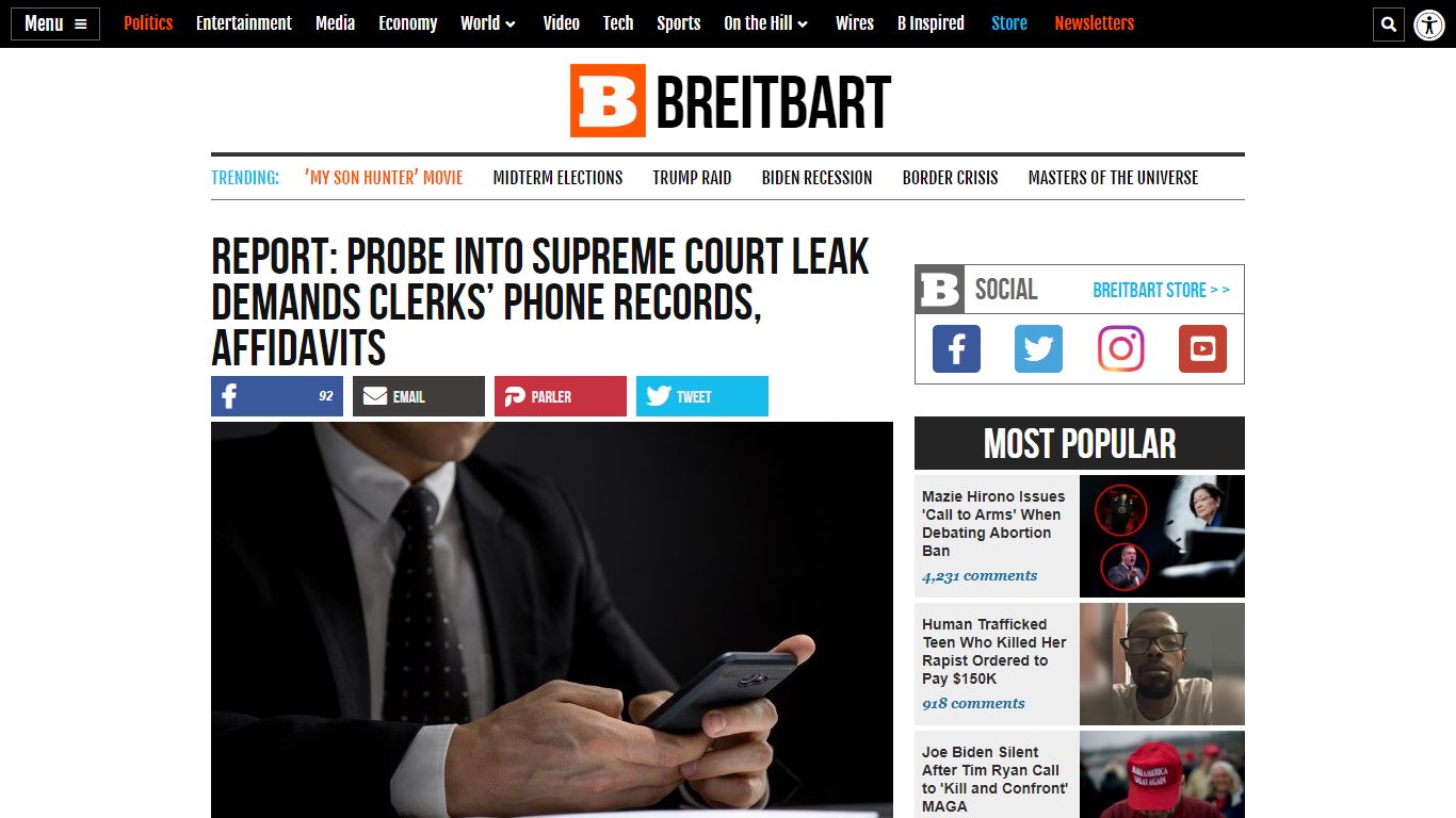 SCOTUS Leaker Probe to Demand Clerks' Phone Records, Affidavits - Breitbart